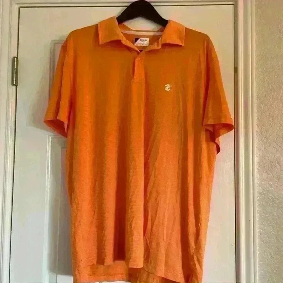 Izod Mens Polo Shirt Size XL Orange Silk Wash Button Collar Golf Short Sleeve - Picture 1 of 3